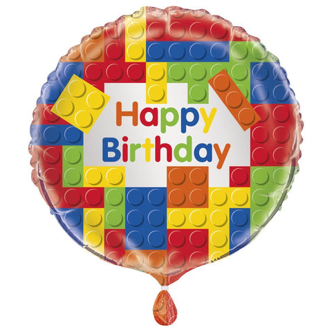 Building Blocks Birthday Round Foil Balloon 18  Packaged"