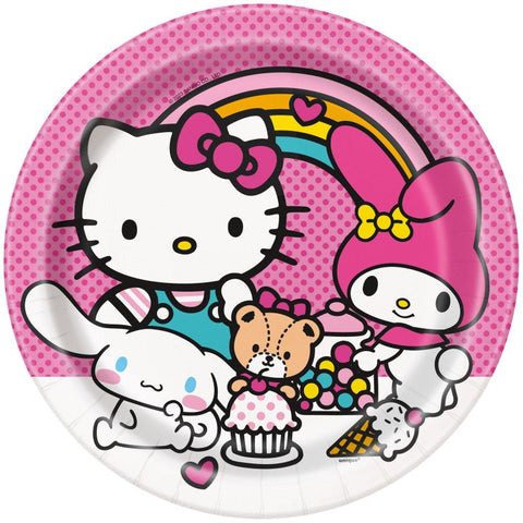 Assiettes à dîner en carton 9po - Hello Kitty (8/pqt)