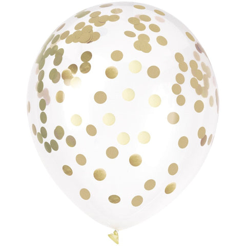 Gold Foil Confetti Filled 12 Clear Latex Balloons  6ct"