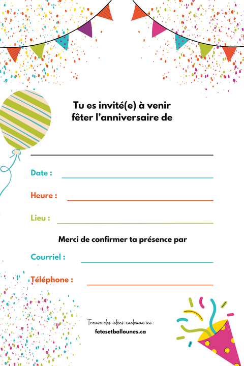 Cartons invitation - Fêtes et Ballounes (10/pqt)