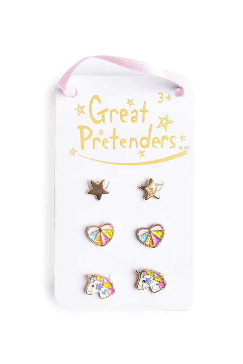 Boutique Cheerful Studded Earrings, 3 Pr