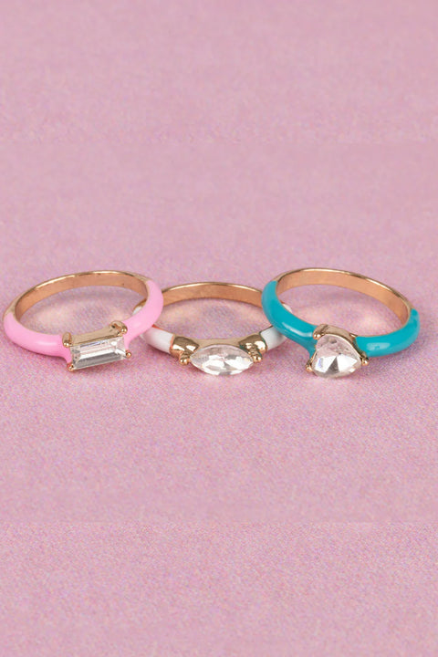 Boutique Chic Crystal Cool Rings, 3pcs
