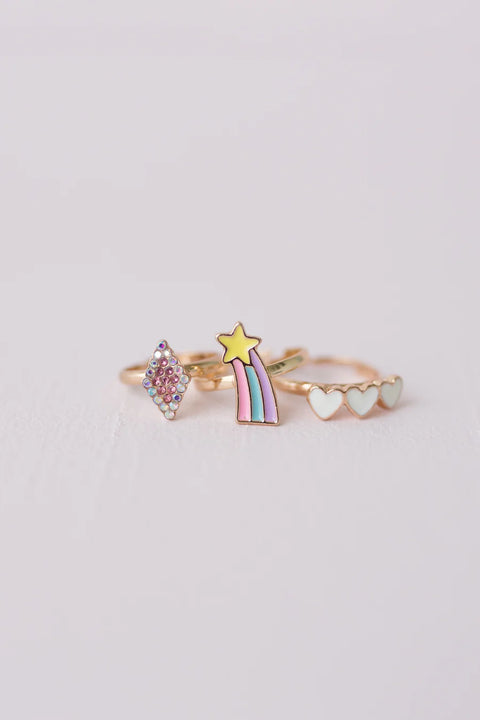 Boutique Heart Star Rings, 3pcs