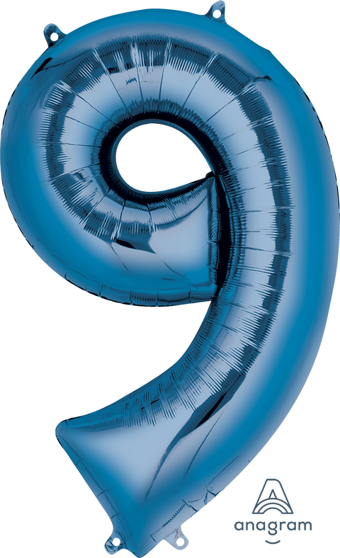 Ballon en aluminium (34") - Chiffre 9 - Bleu