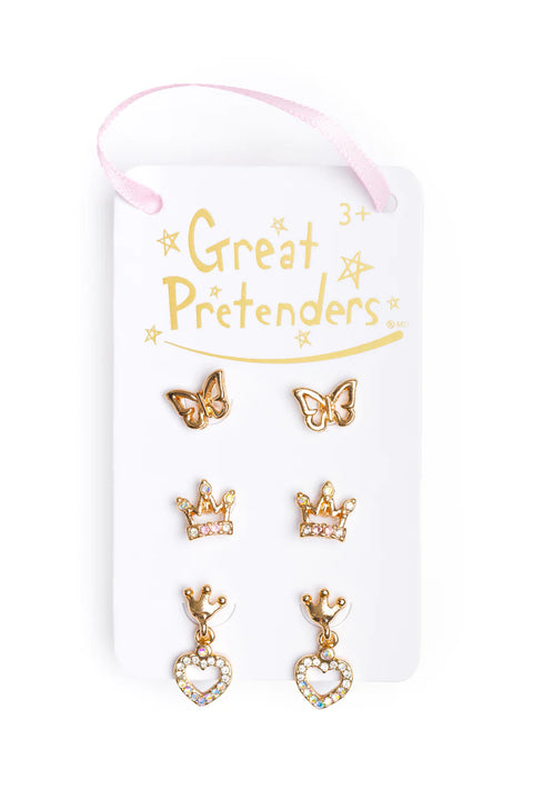 Boutique Royal Crown Studded Earrings, 3 Pr