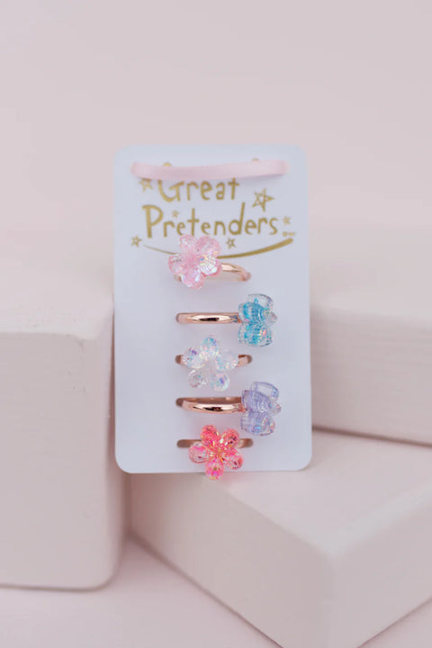 Boutique Shimmer Flower Rings, 5pcs