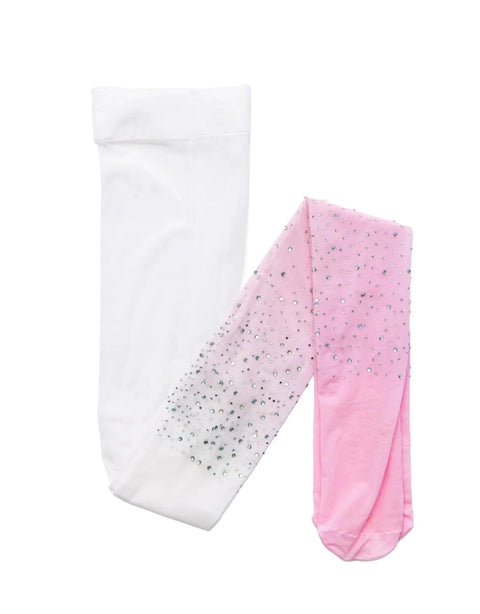 Rhinestone Tights Ombre Pink/White, Size 3-8