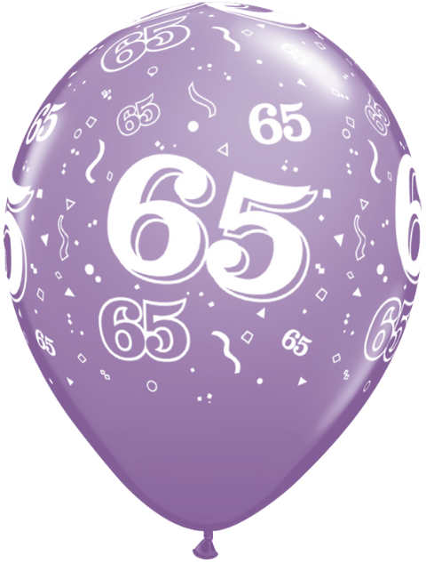 Ballon nombre #65 avec confetti - 11"