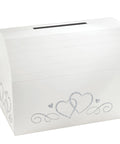 White Card Holder Box with Silver Glitter Hearts
