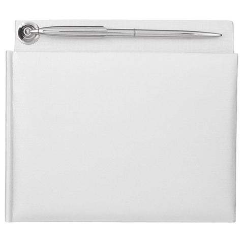 White Pearlized Guest Book with Silver Electroplated Pen