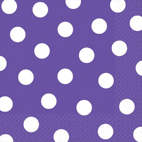 Serviettes à repas en papier - Violet à pois blancs (16/pqt.)