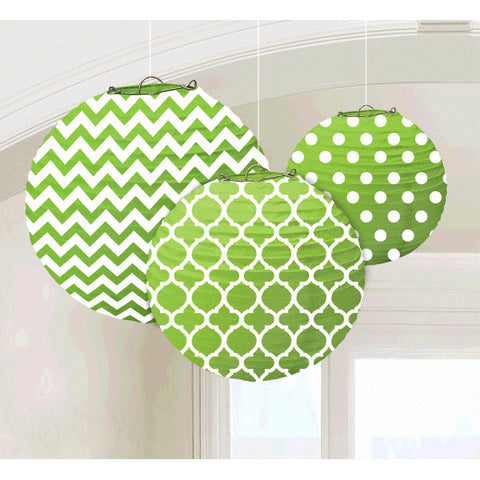 Lanternes de boule en papier - Vert et blanc (3/pqt.)