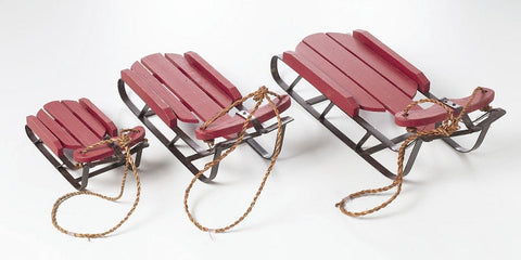 10",16",22" Red Wooden Sleigh - Set of 3