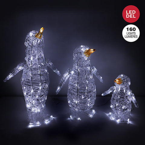 3 pingouins en acrylique (160 lumières LED)