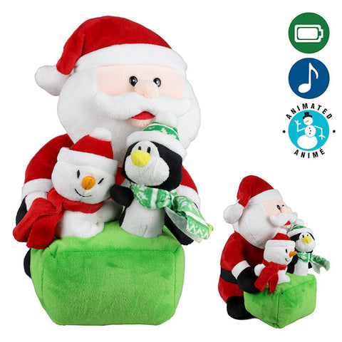Père Noël avec bébé pingouin et bonhomme de neige - Animé et musique