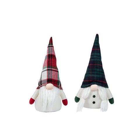 Gnome debout en tissu avec chapeau design tartan, 36cm h
