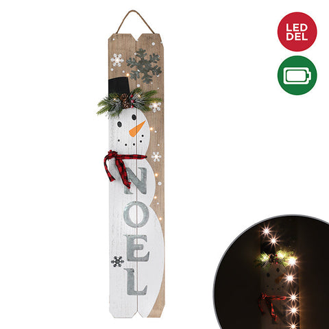 Skis en bois décorés à suspendre (10 lumières - Blanc chaud)