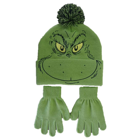 THE GRINCH - YOUTH BIG FACE POM BEANIE WITH GLOVES