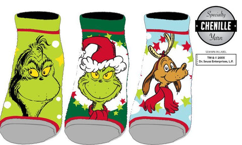 THE GRINCH - 3 pack chenille ankle sock set